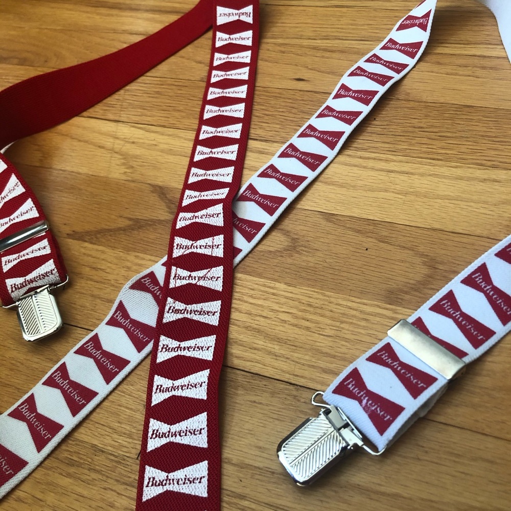 Vintage Budweiser Red and White Suspenders
